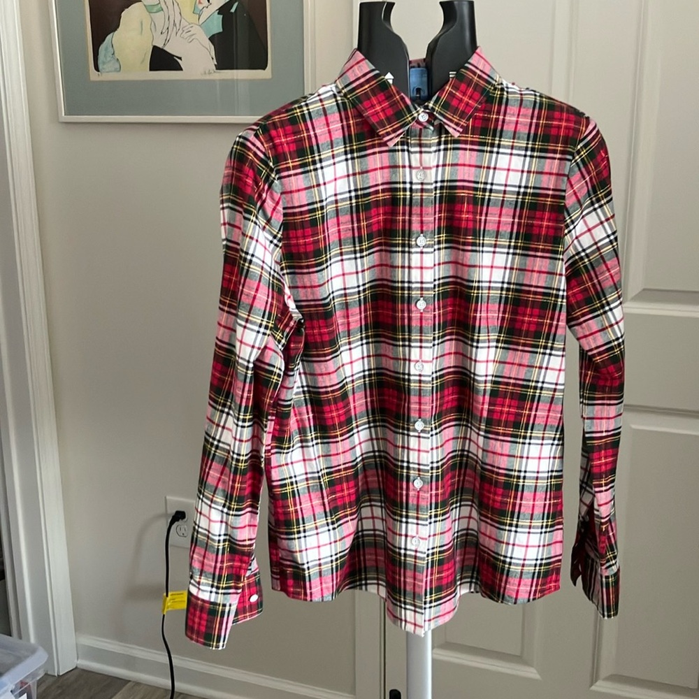 Brooks Brothers Red Fleece Christmas Plaid Flannel Shirt 12 red green tartan